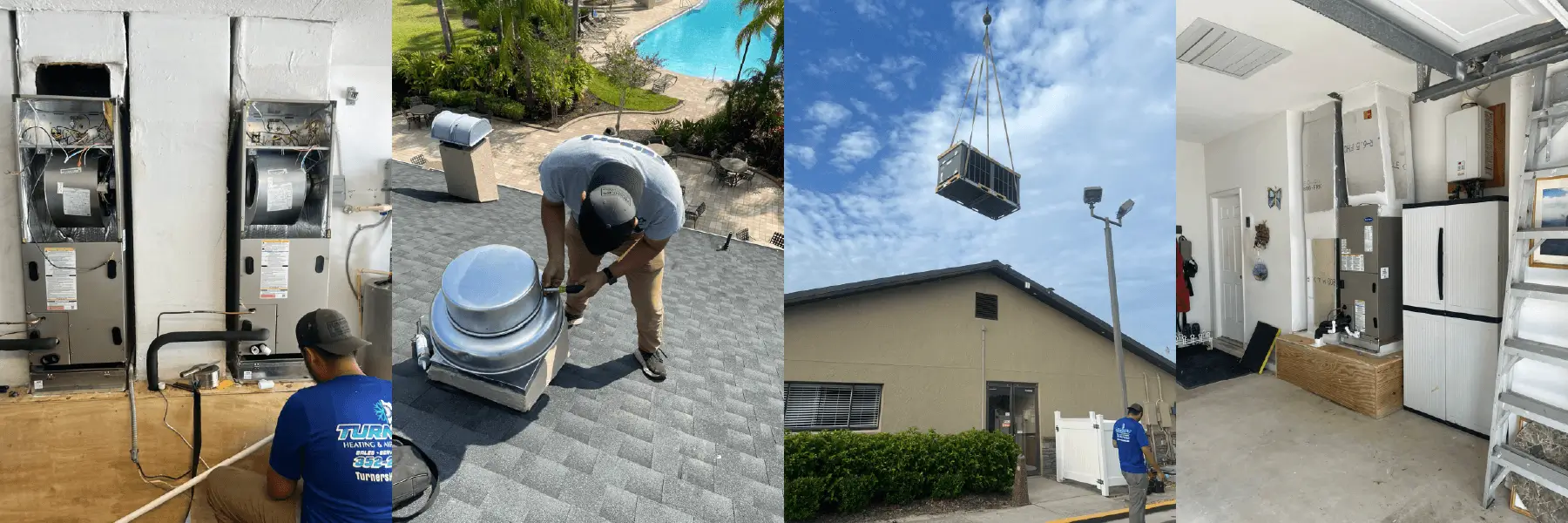Man inspecting roof shingles near a coastal area.